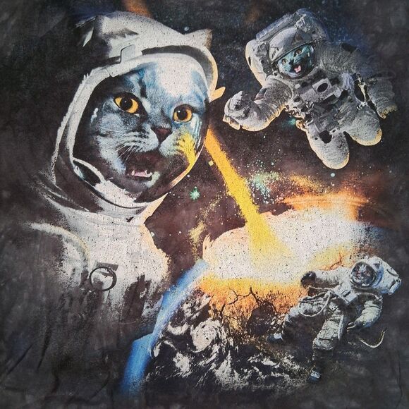 The Mountain Space Kittens Astronaut Cats Black Gray Tie-Dye Shirt 2XL Y2K - Picture 2 of 5